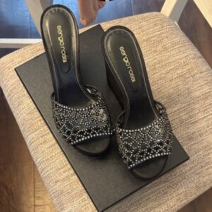 Sergio Rossi Black Crystal Embellished Mules